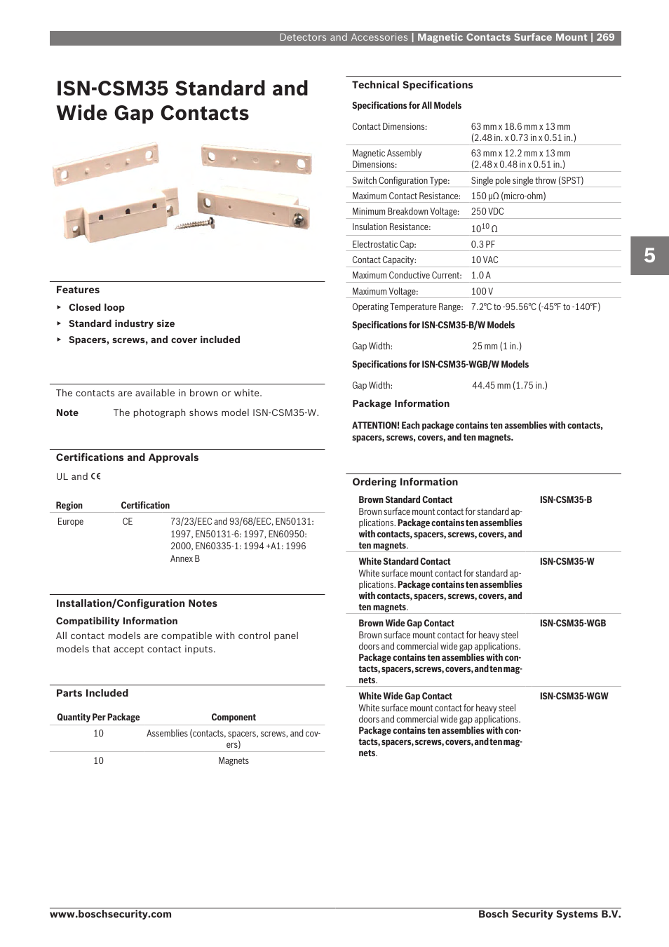 Isn‑csm35 standard and wide gap contacts | Bosch 8-Dec User Manual | Page 277 / 506