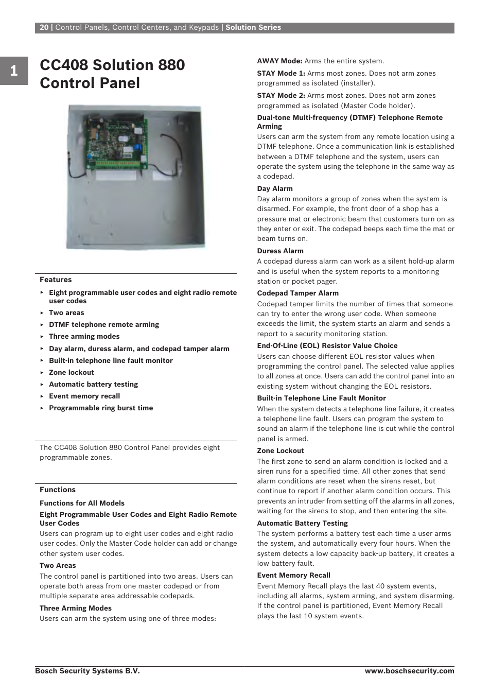 Cc408 solution 880 control panel, Solution series | Bosch 8-Dec User Manual | Page 28 / 506