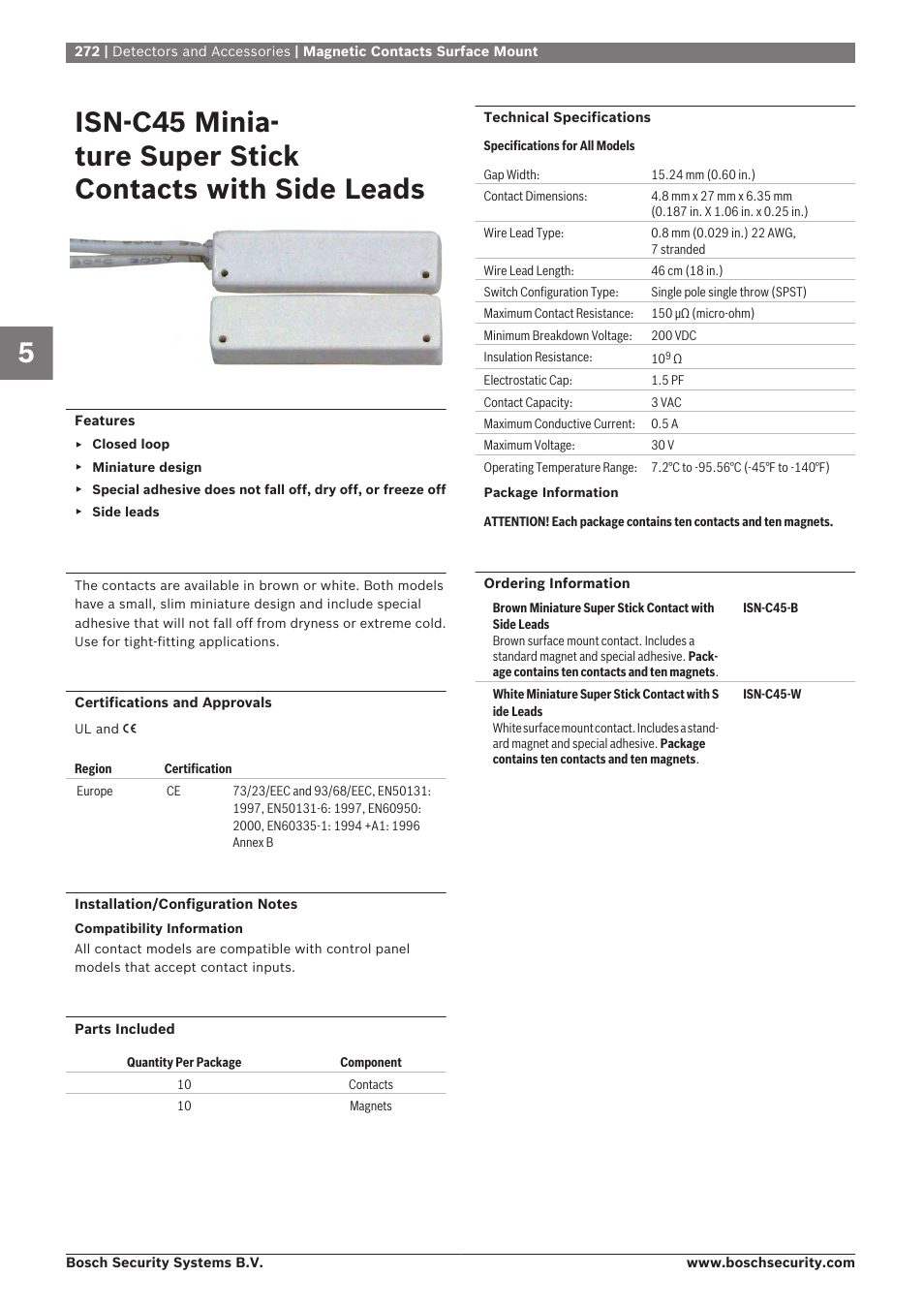 Isn‑c45 miniature super stick, Contacts with side leads | Bosch 8-Dec User Manual | Page 280 / 506