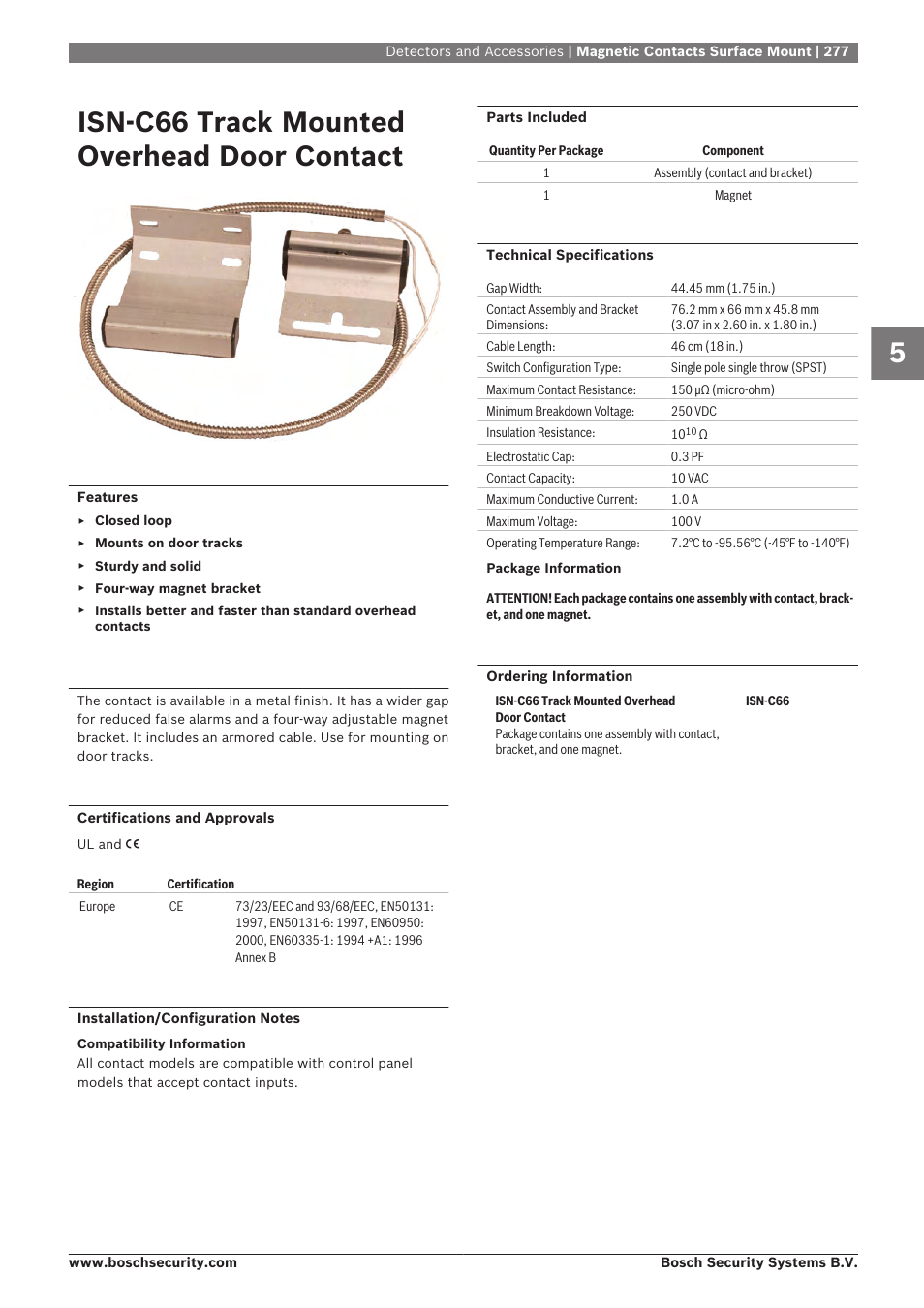 Isn‑c66 track mounted overhead door contact | Bosch 8-Dec User Manual | Page 285 / 506