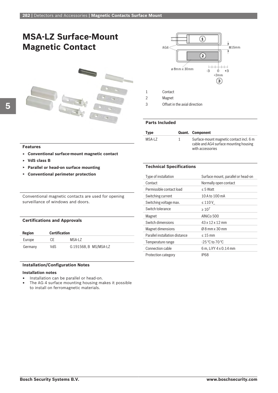 Msa-lz surface-mount magnetic contact | Bosch 8-Dec User Manual | Page 290 / 506