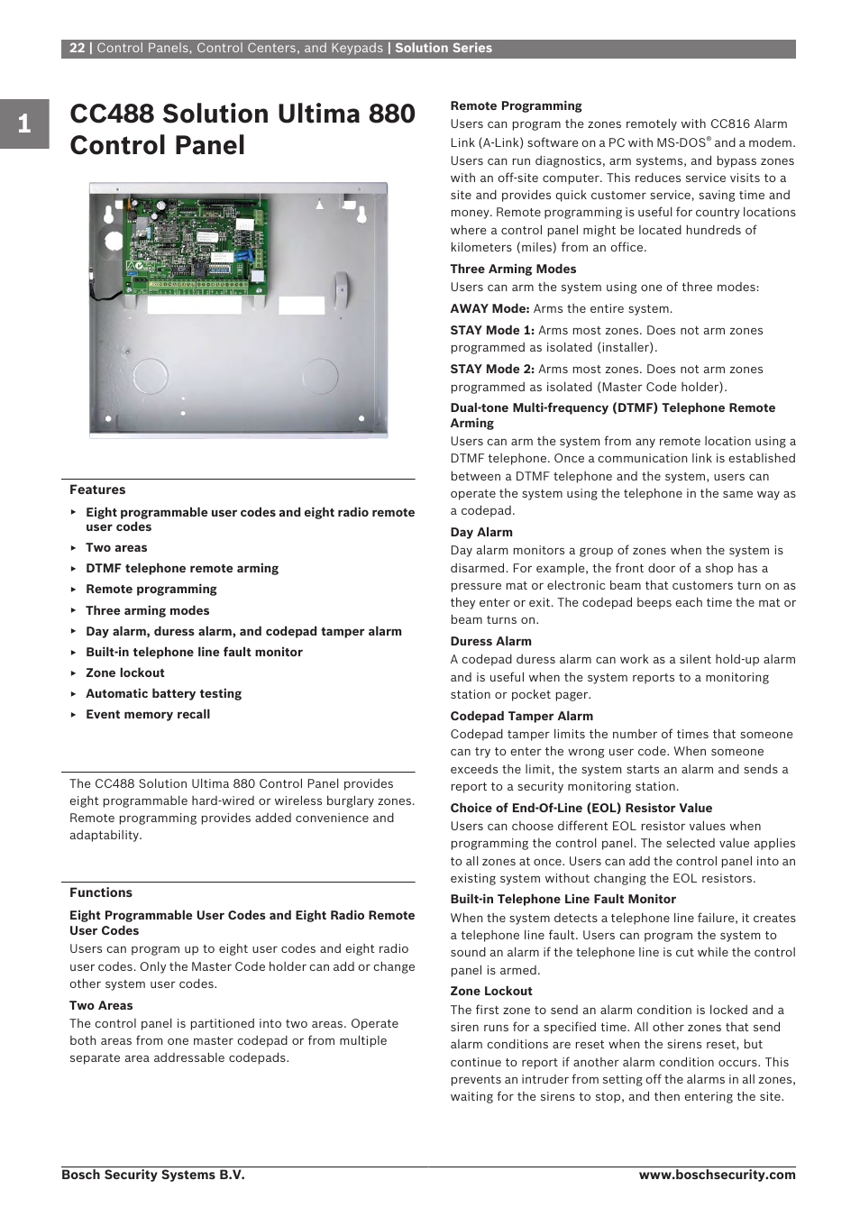Cc488 solution ultima 880 control panel | Bosch 8-Dec User Manual | Page 30 / 506