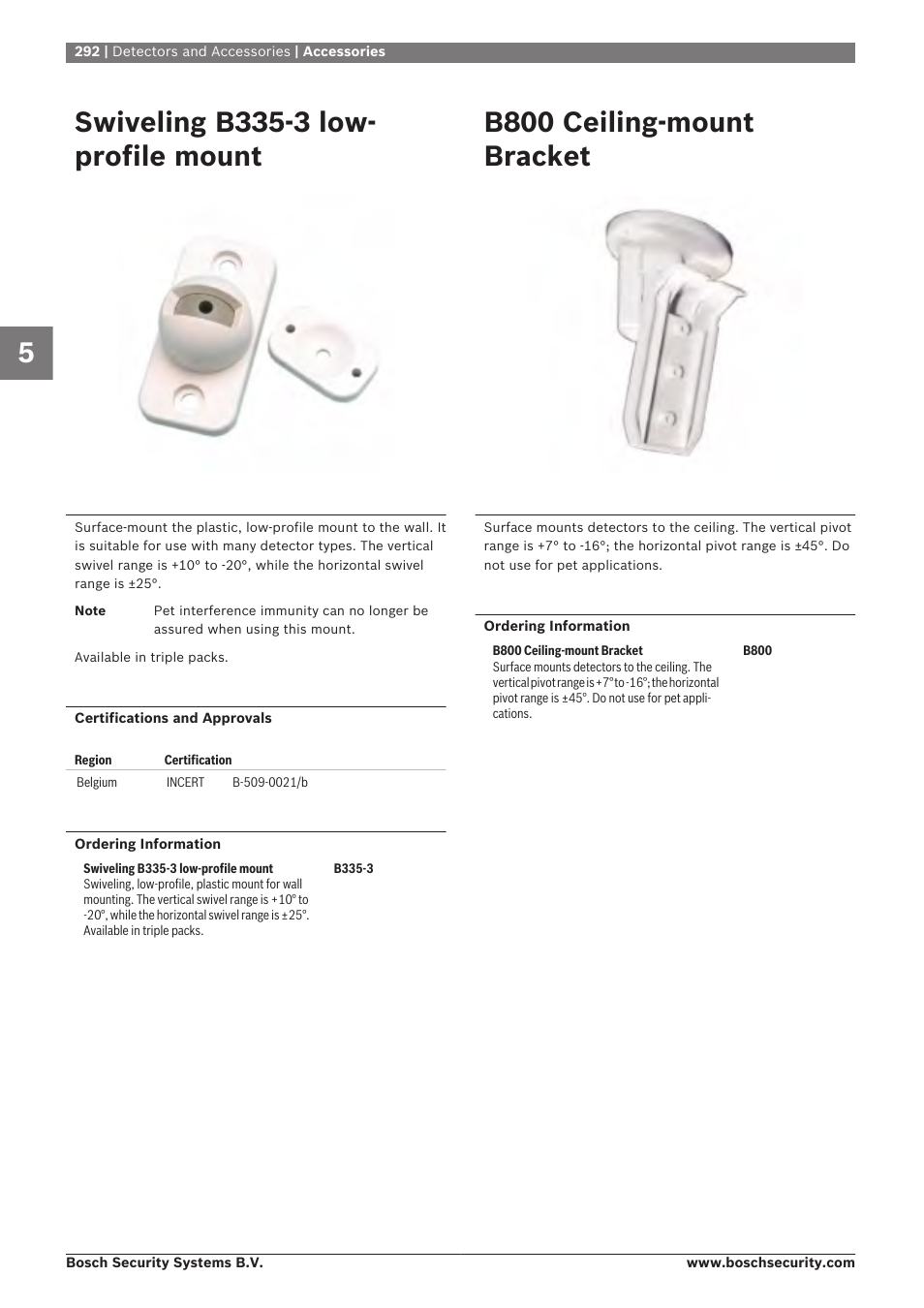 Swiveling b335-3 low-profile mount, B800 ceiling‑mount bracket, Swiveling b335-3 low- profile mount | Bosch 8-Dec User Manual | Page 300 / 506
