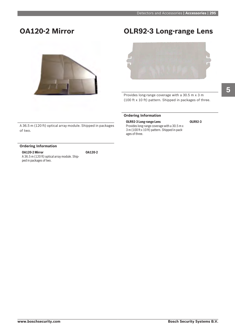 Oa120‑2 mirror, Olr92‑3 long‑range lens | Bosch 8-Dec User Manual | Page 303 / 506