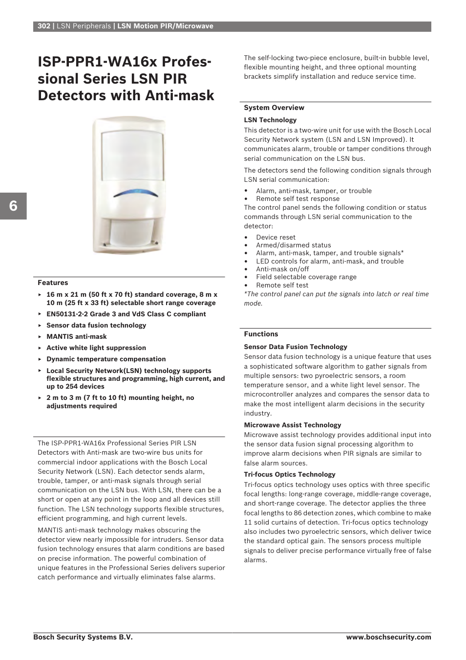 Lsn motion pir/microwave, Isp‑ppr1‑wa16x professional series lsn pir, Detectors with anti‑mask | Bosch 8-Dec User Manual | Page 310 / 506