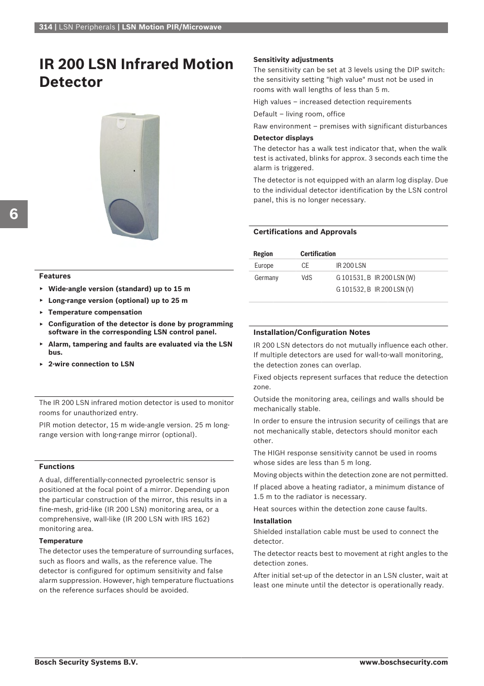 Ir 200 lsn infrared motion detector | Bosch 8-Dec User Manual | Page 322 / 506