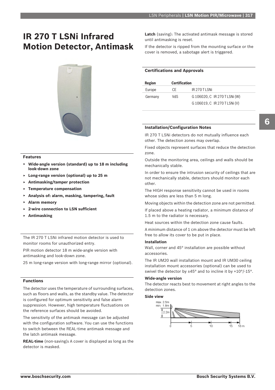 Ir 270 t lsni infrared motion detector, antimask | Bosch 8-Dec User Manual | Page 325 / 506