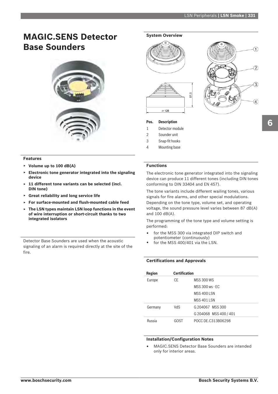 Magic.sens detector base sounders | Bosch 8-Dec User Manual | Page 339 / 506