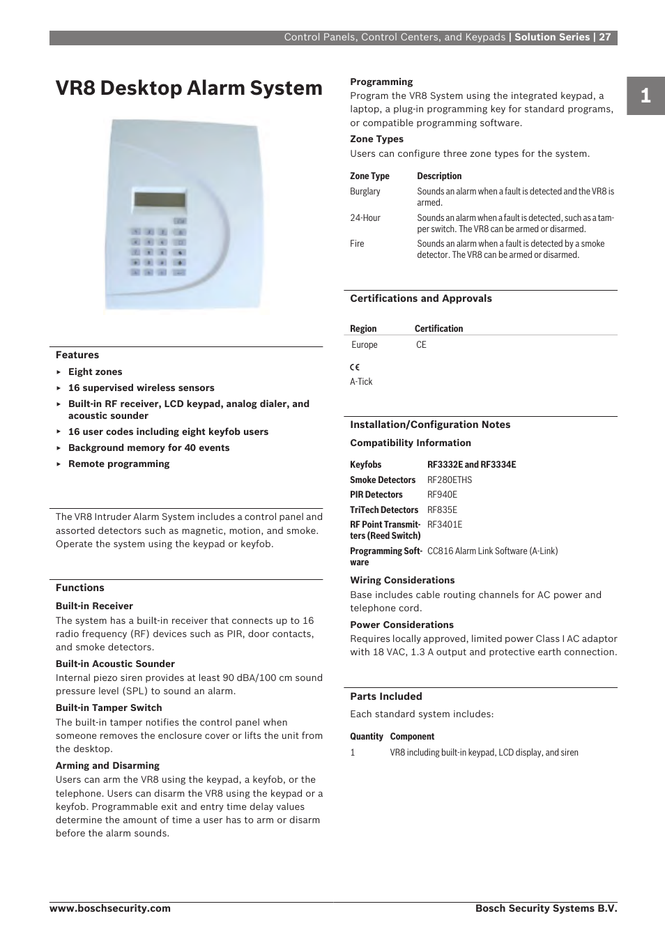 Vr8 desktop alarm system | Bosch 8-Dec User Manual | Page 35 / 506