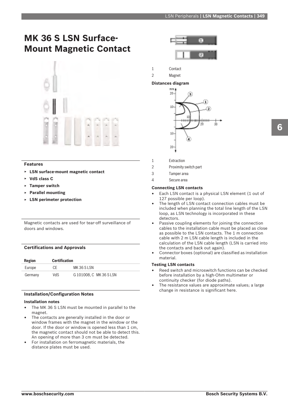 Mk 36 s lsn surface-mount magnetic contact, Mk 36 s lsn surface- mount magnetic contact | Bosch 8-Dec User Manual | Page 357 / 506