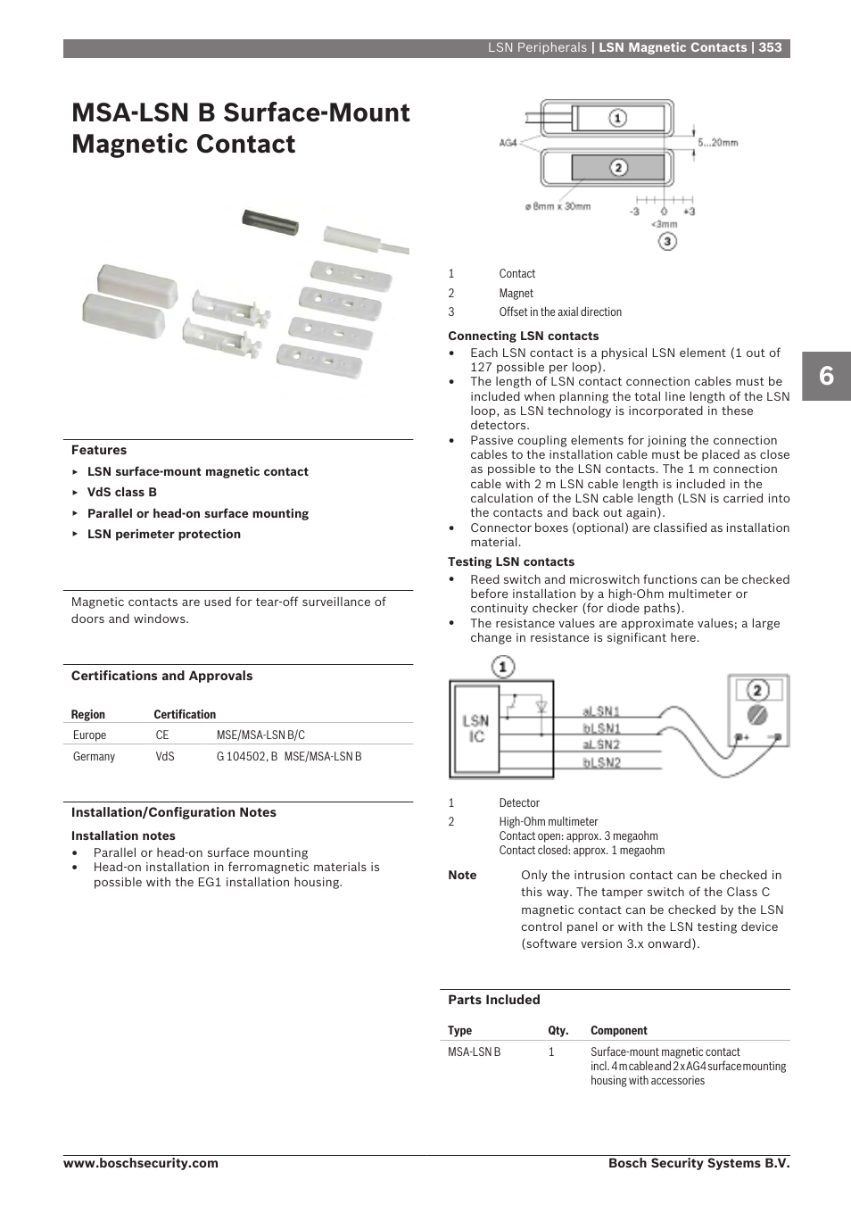 Msa-lsn b surface-mount magnetic contact | Bosch 8-Dec User Manual | Page 361 / 506