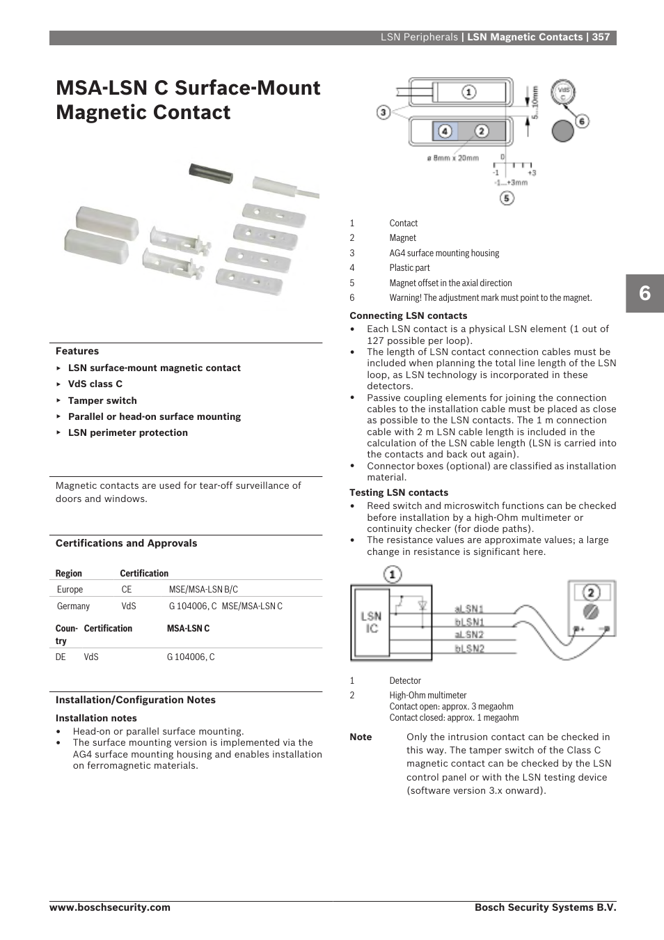 Msa-lsn c surface-mount magnetic contact | Bosch 8-Dec User Manual | Page 365 / 506