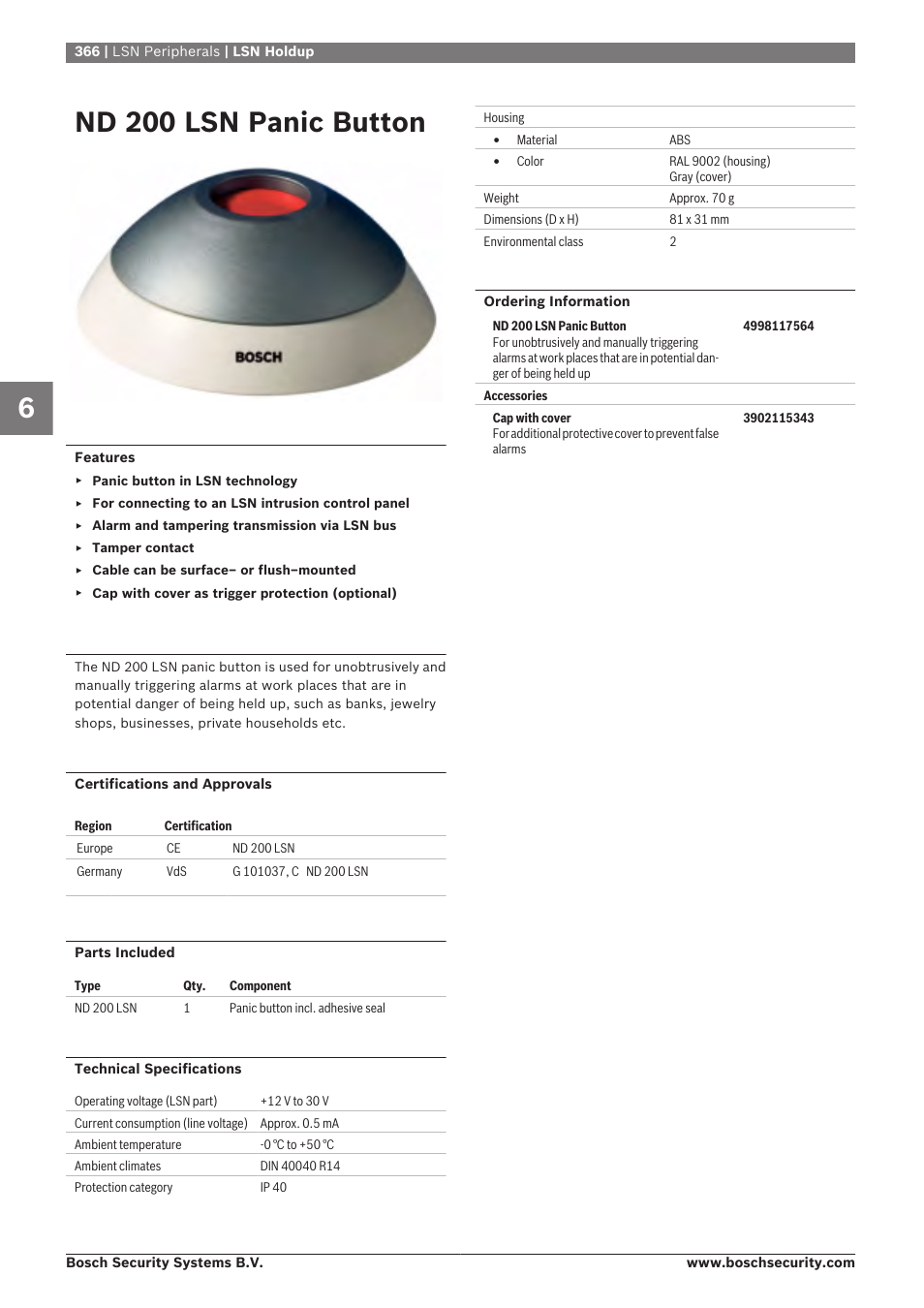 Nd 200 lsn panic button, Lsn holdup | Bosch 8-Dec User Manual | Page 374 / 506