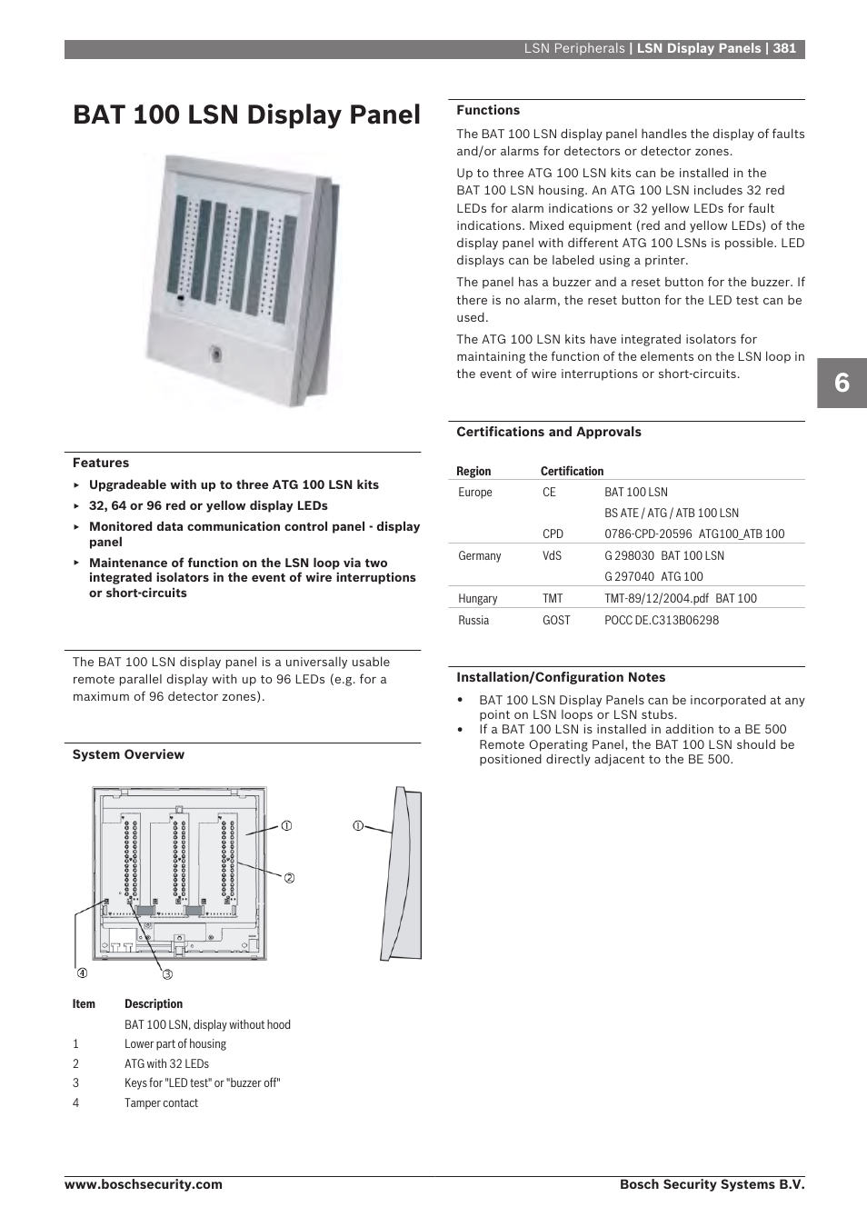 Bat 100 lsn display panel, Lsn display panels | Bosch 8-Dec User Manual | Page 389 / 506