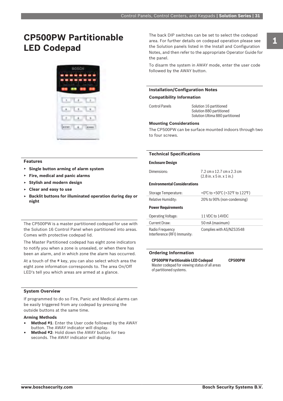 Cp500pw partitionable led codepad | Bosch 8-Dec User Manual | Page 39 / 506