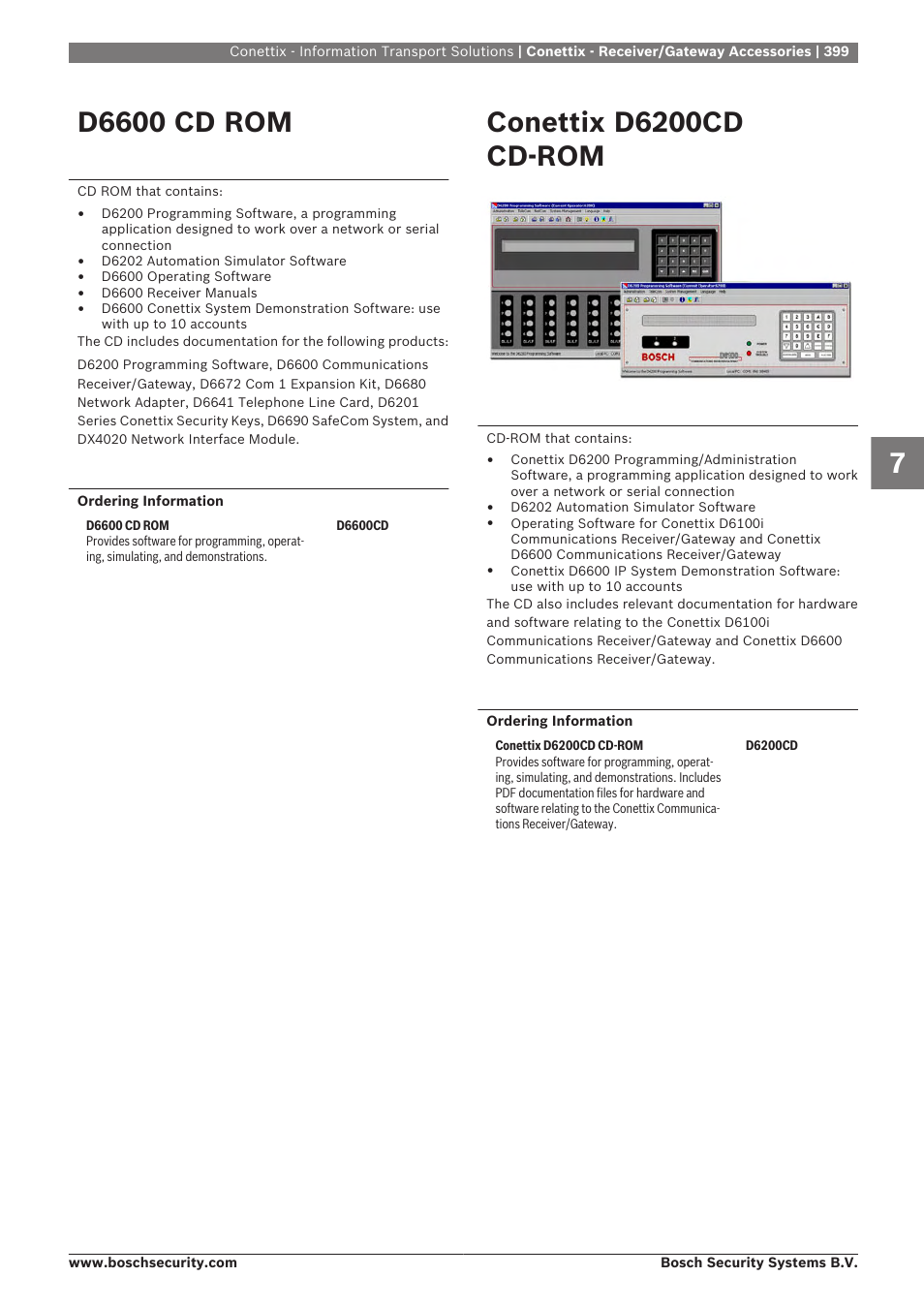 D6600 cd rom, Conettix d6200cd cd‑rom, Conettix - receiver/gateway accessories | Bosch 8-Dec User Manual | Page 407 / 506
