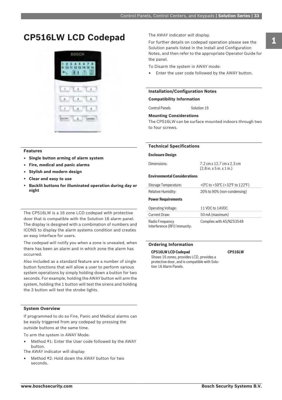 Cp516lw lcd codepad | Bosch 8-Dec User Manual | Page 41 / 506
