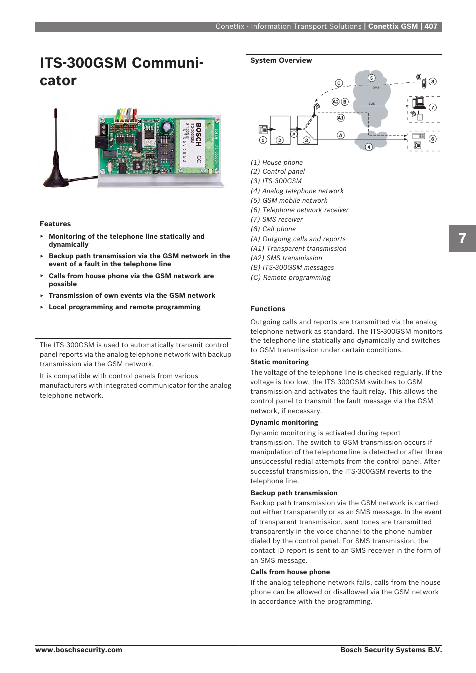 Its-300gsm communicator, Conettix gsm, Its-300gsm communi- cator | Bosch 8-Dec User Manual | Page 415 / 506