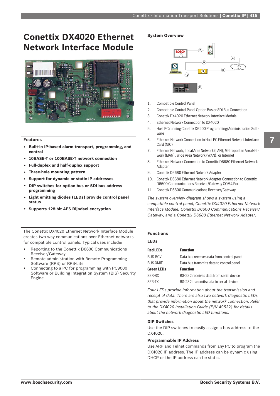 Conettix dx4020 ethernet network interface module, Conettix dx4020 ethernet network interface, Module | Bosch 8-Dec User Manual | Page 423 / 506