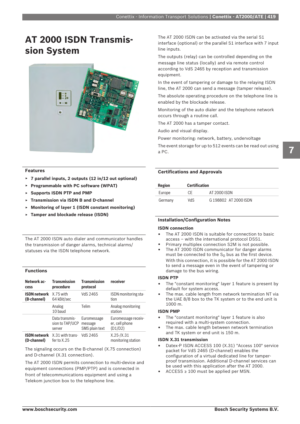 At 2000 isdn transmission system, At 2000 isdn transmis- sion system | Bosch 8-Dec User Manual | Page 427 / 506