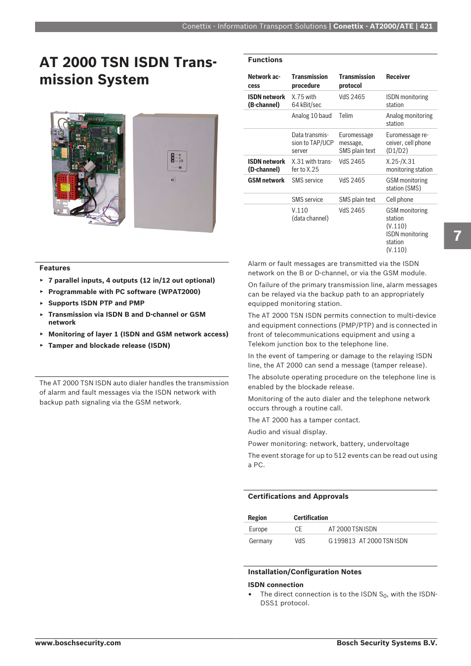 At 2000 tsn isdn transmission system, At 2000 tsn isdn trans- mission system | Bosch 8-Dec User Manual | Page 429 / 506