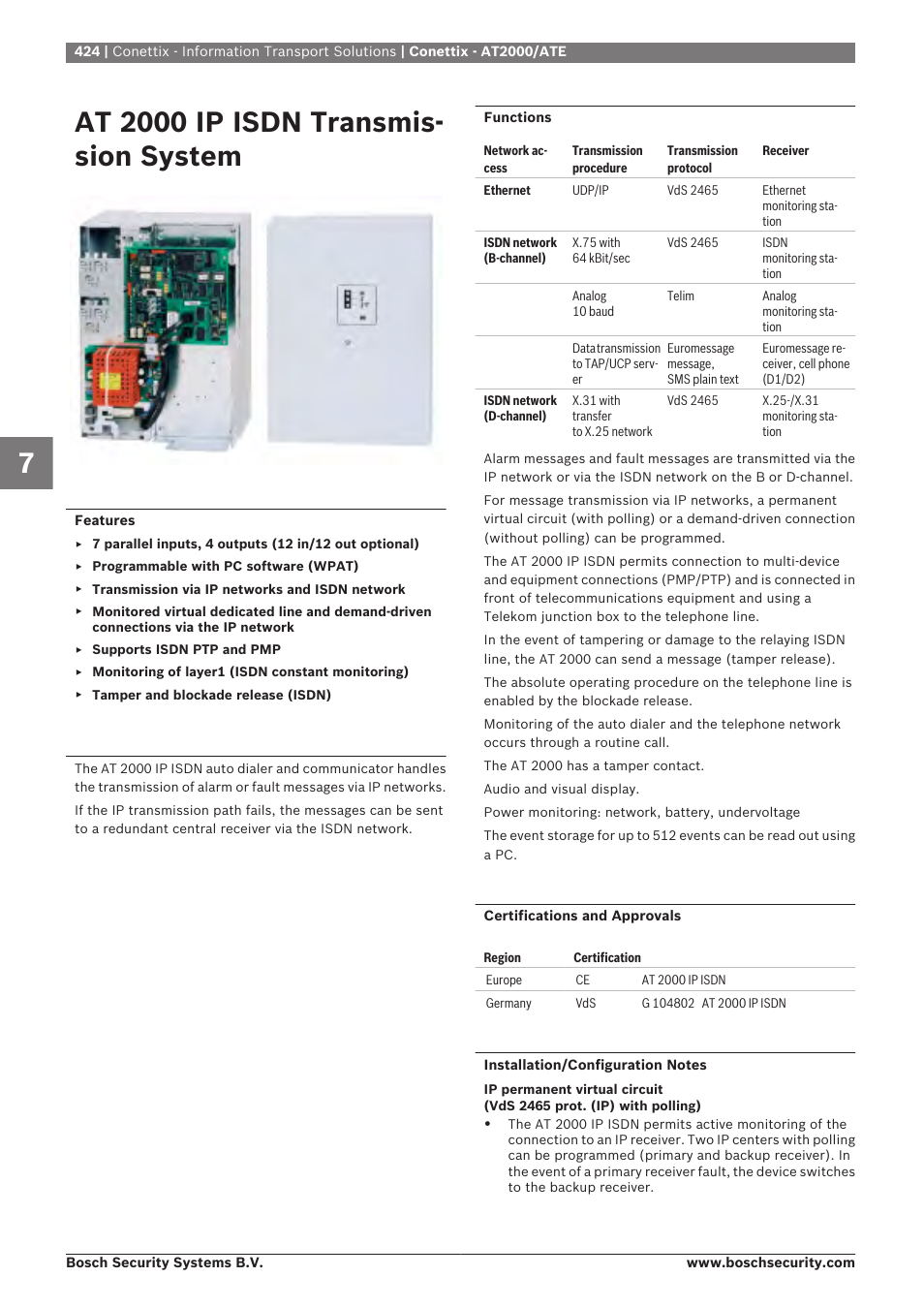 At 2000 ip isdn transmission system, At 2000 ip isdn transmis- sion system | Bosch 8-Dec User Manual | Page 432 / 506
