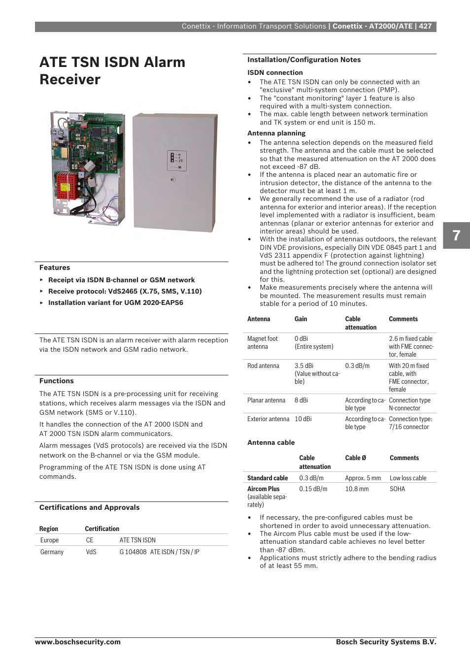 Ate tsn isdn alarm receiver | Bosch 8-Dec User Manual | Page 435 / 506