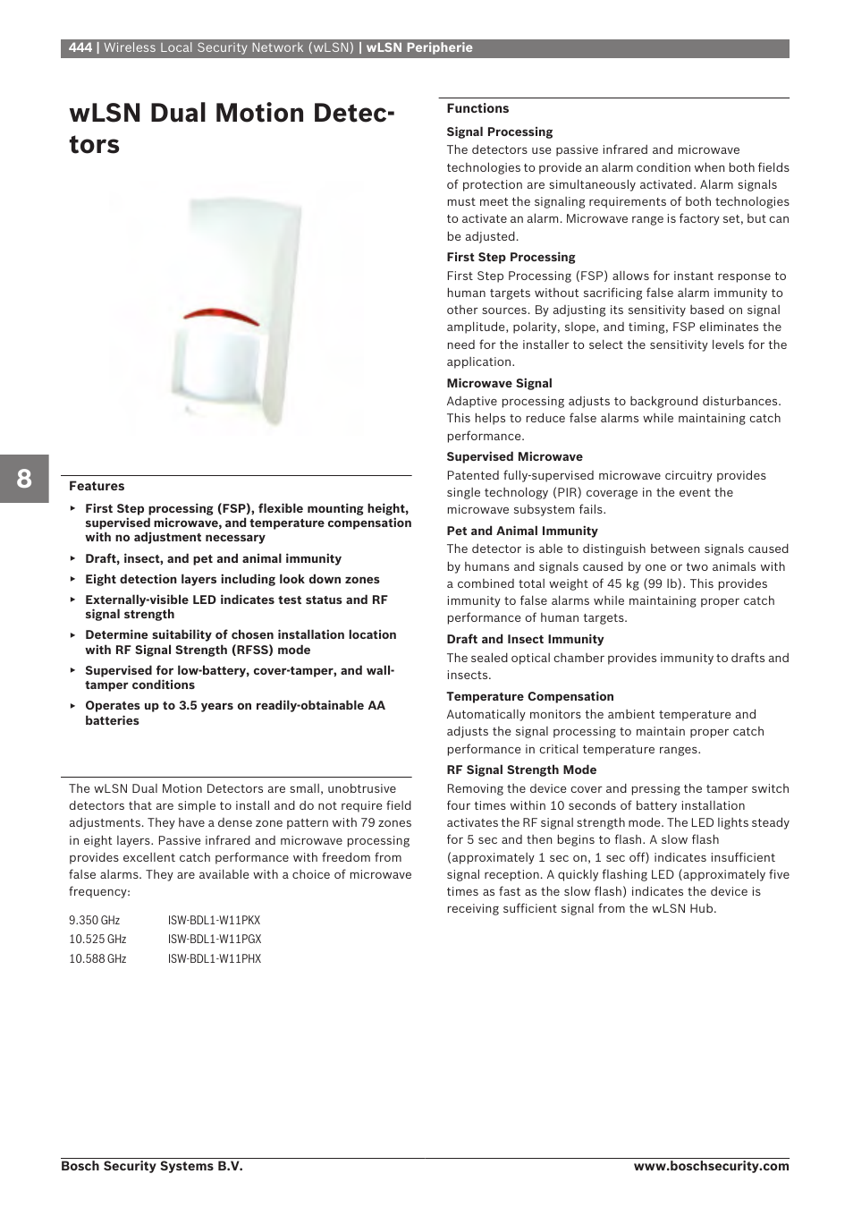 Wlsn dual motion detectors, Wlsn dual motion detec- tors | Bosch 8-Dec User Manual | Page 452 / 506