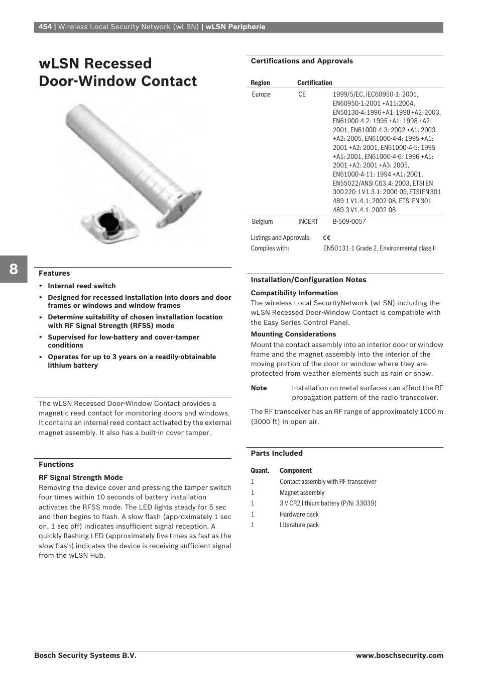 Wlsn recessed door‑window contact | Bosch 8-Dec User Manual | Page 462 / 506
