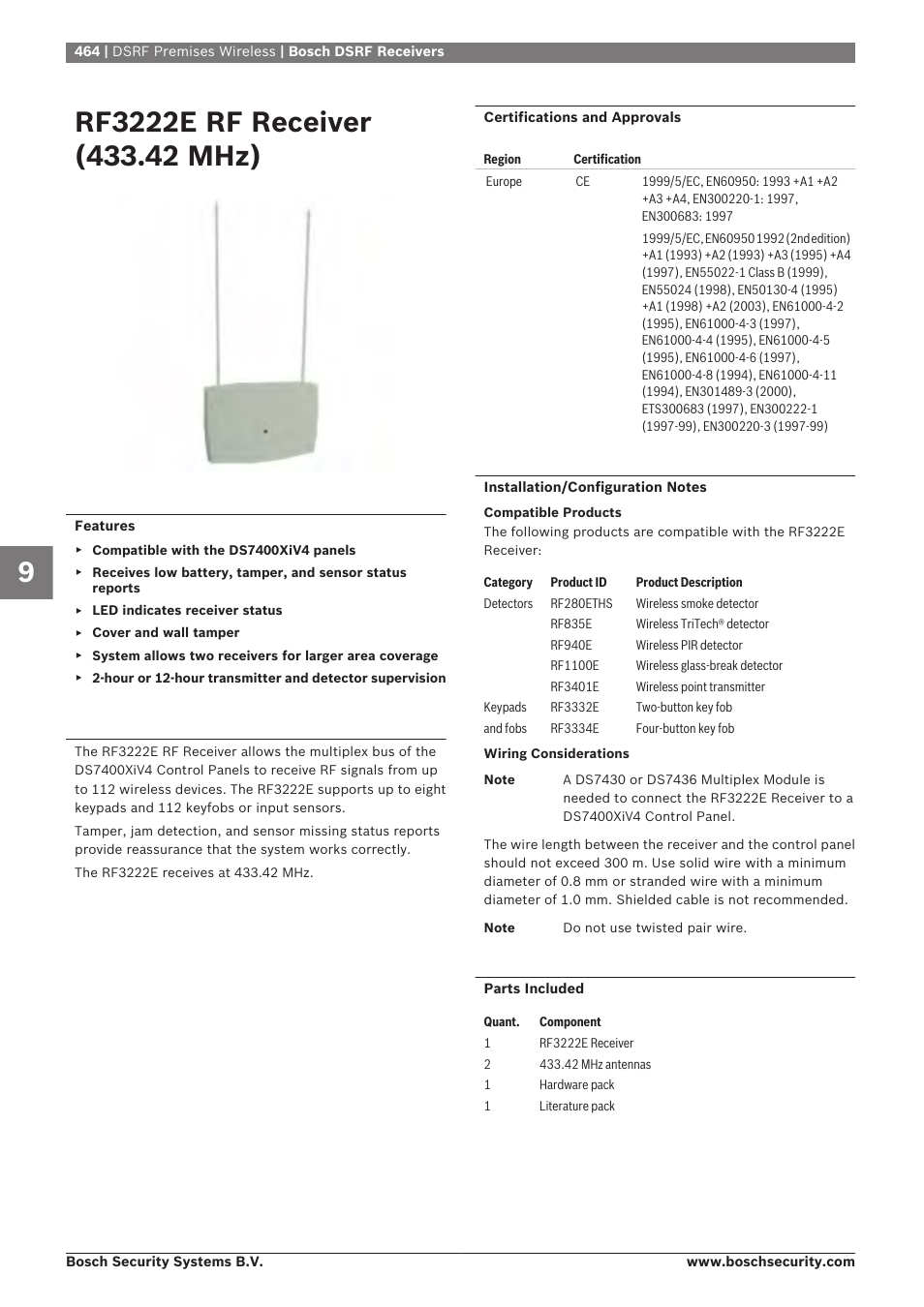 Rf3222e rf receiver (433.42 mhz) | Bosch 8-Dec User Manual | Page 472 / 506