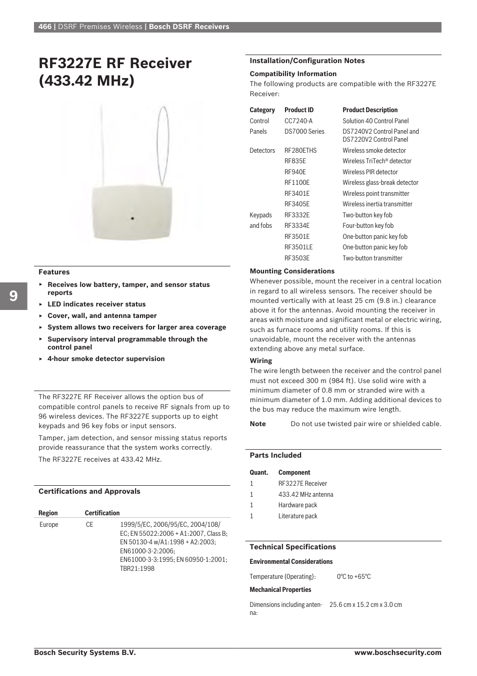 Rf3227e rf receiver (433.42 mhz) | Bosch 8-Dec User Manual | Page 474 / 506