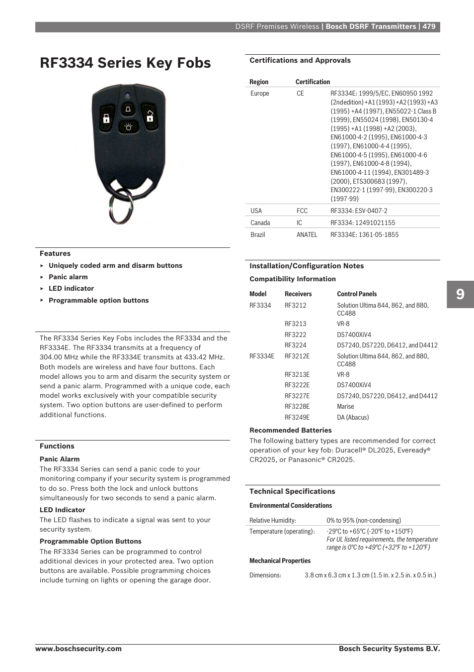 Rf3334 series key fobs | Bosch 8-Dec User Manual | Page 487 / 506