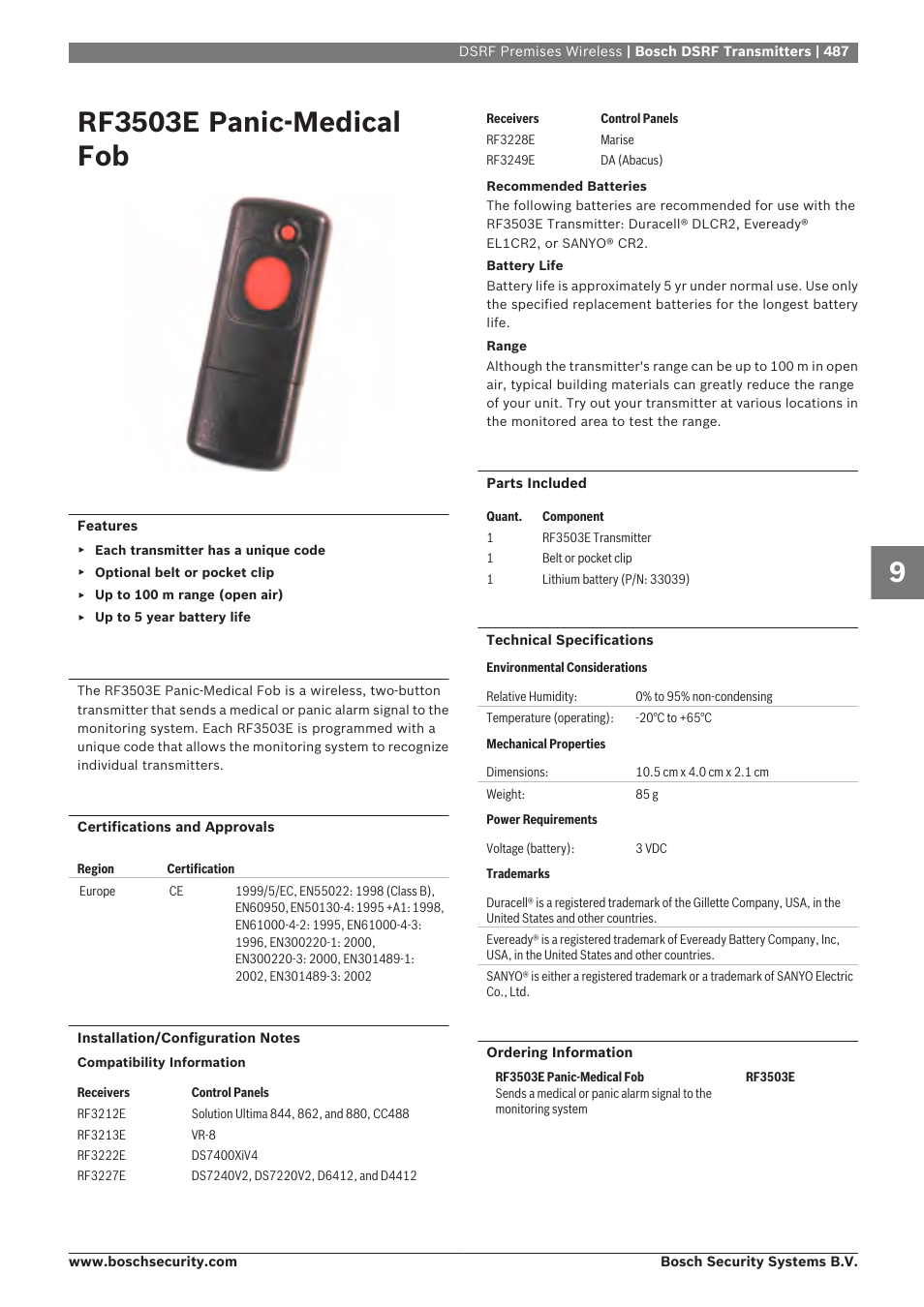 Rf3503e panic‑medical fob | Bosch 8-Dec User Manual | Page 495 / 506