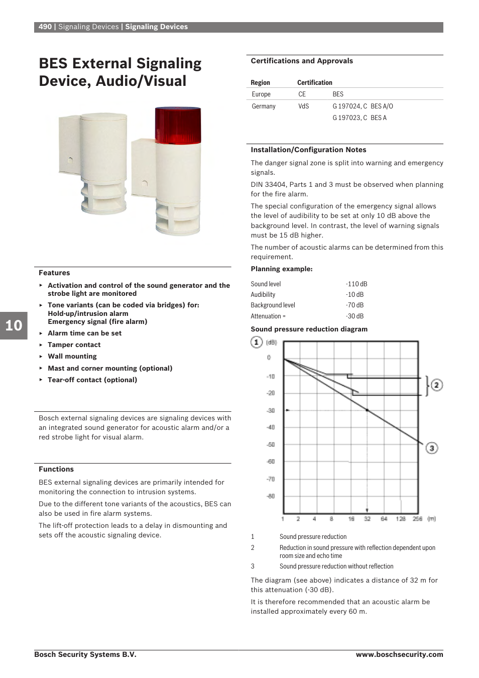 Bes external signaling device, audio/visual, Signaling devices | Bosch 8-Dec User Manual | Page 498 / 506