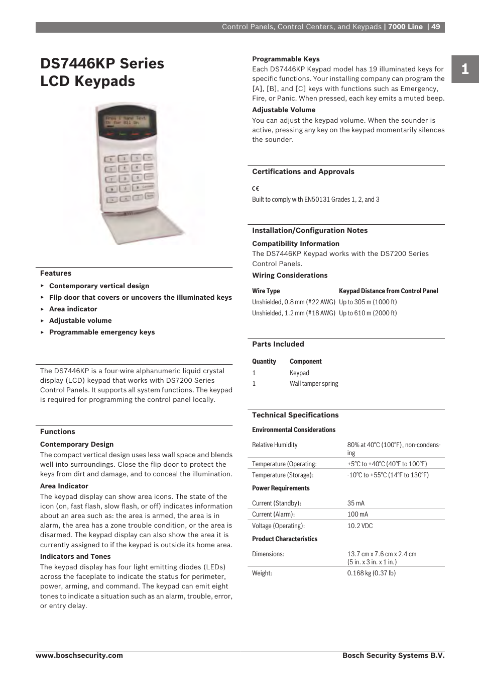 Ds7446kp series lcd keypads | Bosch 8-Dec User Manual | Page 57 / 506