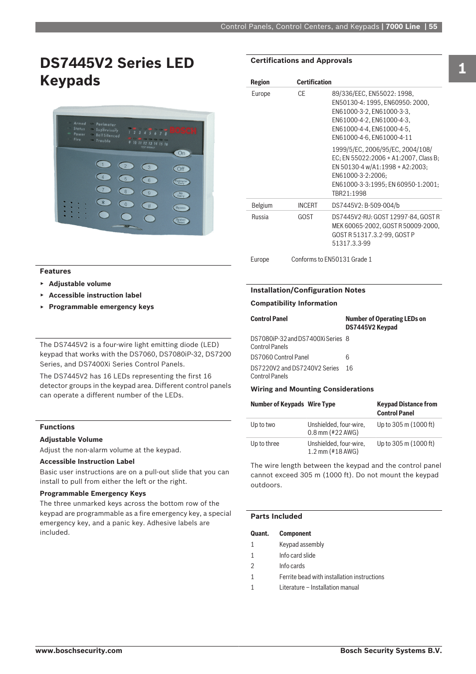 Ds7445v2 series led keypads | Bosch 8-Dec User Manual | Page 63 / 506