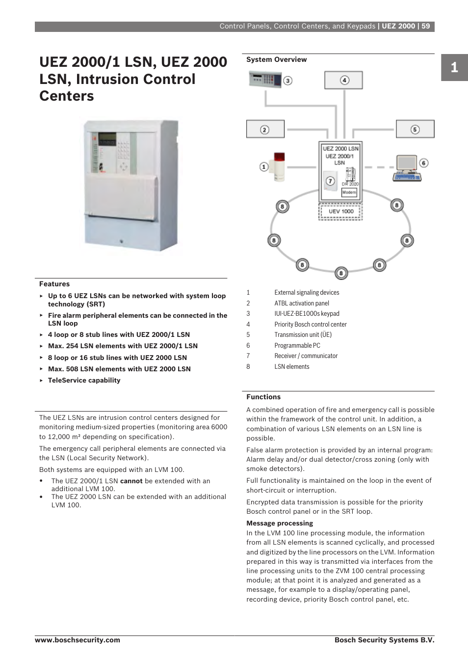 Uez 2000, Uez 2000/1 lsn, uez 2000 lsn, intrusion control, Centers | Bosch 8-Dec User Manual | Page 67 / 506