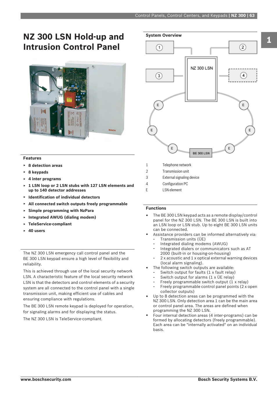 Nz 300 lsn hold-up and intrusion control panel, Nz 300 | Bosch 8-Dec User Manual | Page 71 / 506