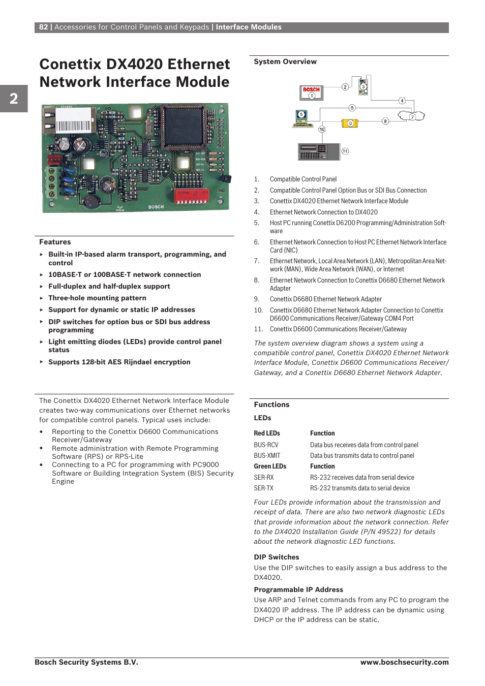 Conettix dx4020 ethernet network interface module, Interface modules, Conettix dx4020 ethernet network interface | Module | Bosch 8-Dec User Manual | Page 90 / 506