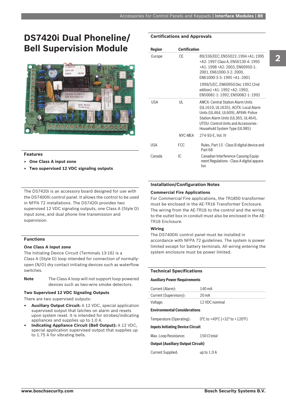 Ds7420i dual phoneline/bell supervision module, Ds7420i dual phoneline/ bell supervision module | Bosch 8-Dec User Manual | Page 97 / 506