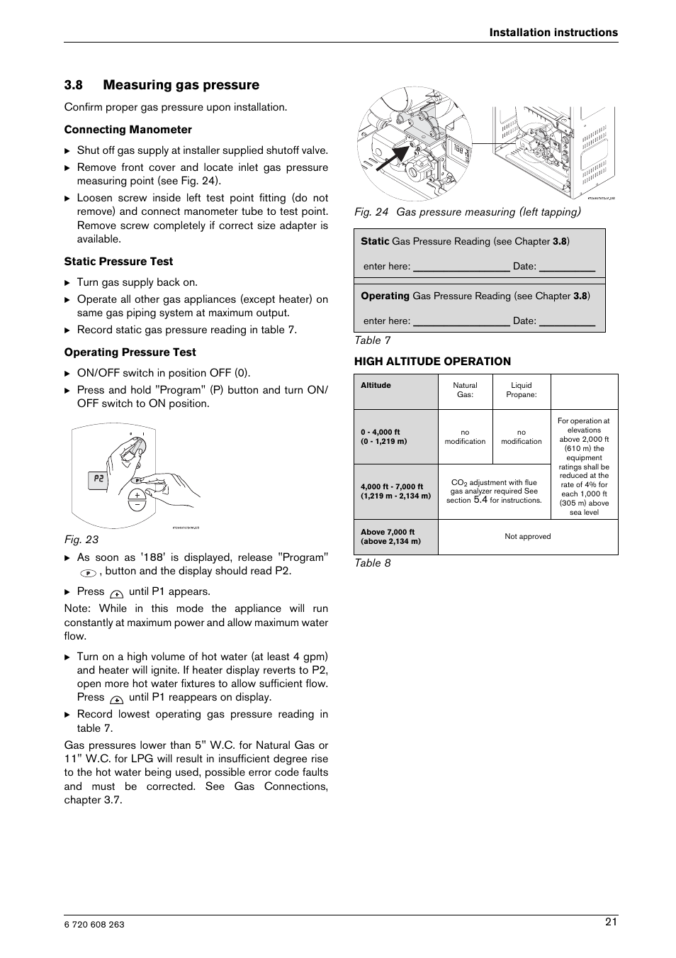 8 measuring gas pressure | Bosch AQUA STAR 2400E LP User Manual | Page 21 / 48