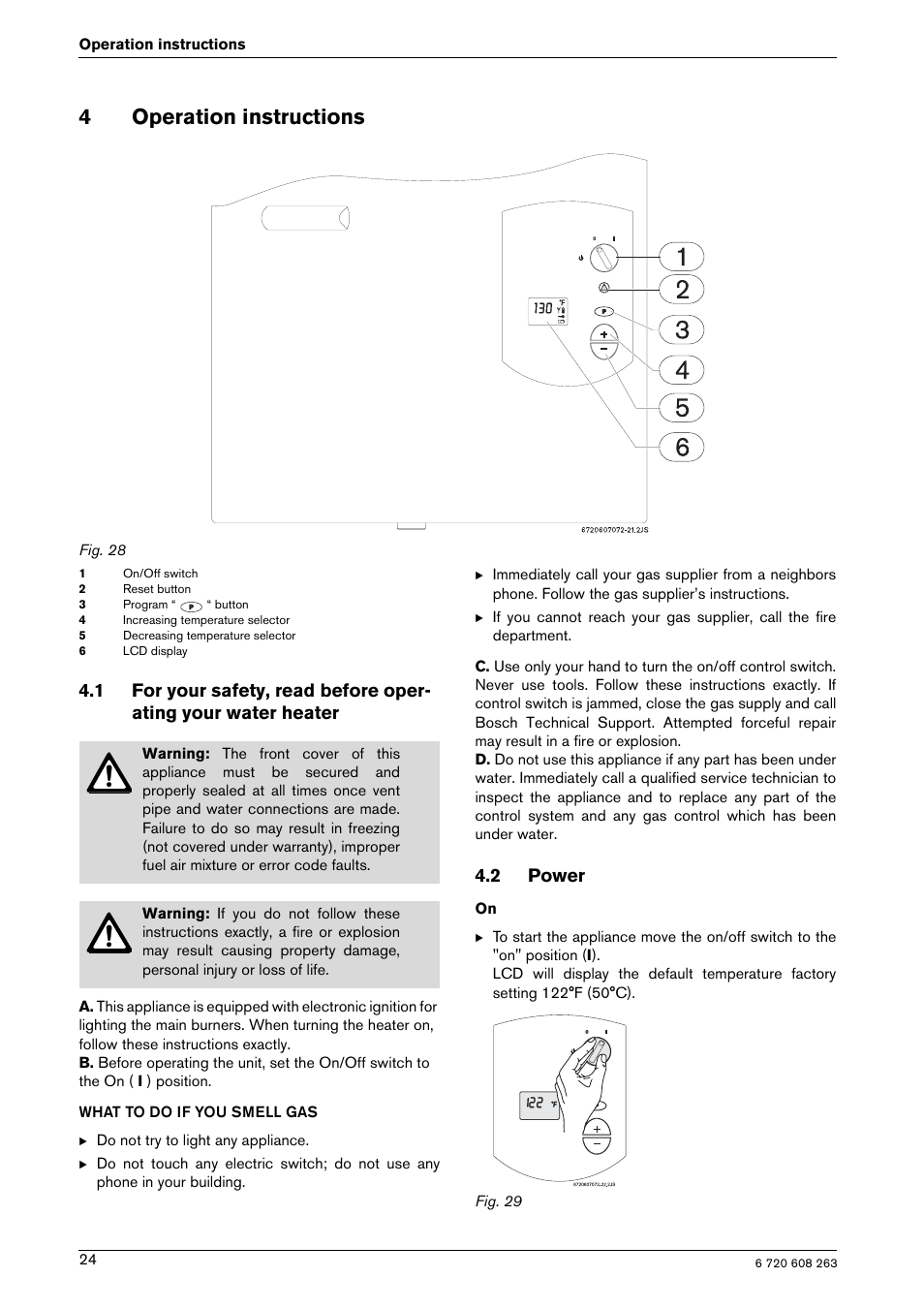 4operation instructions, 2 power | Bosch AQUA STAR 2400E LP User Manual | Page 24 / 48