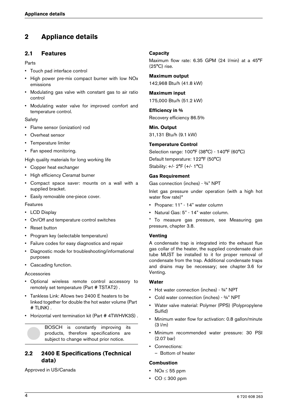 2appliance details | Bosch AQUA STAR 2400E LP User Manual | Page 4 / 48