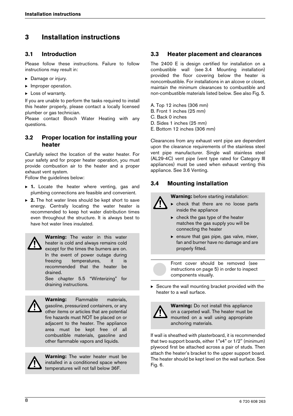 3installation instructions | Bosch AQUA STAR 2400E LP User Manual | Page 8 / 48