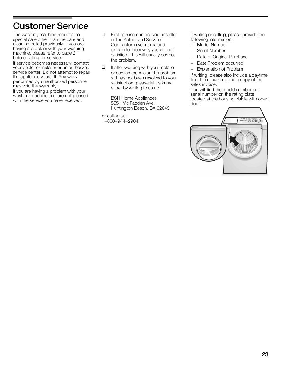 Customer service | Bosch WFMC2201UC User Manual | Page 23 / 80
