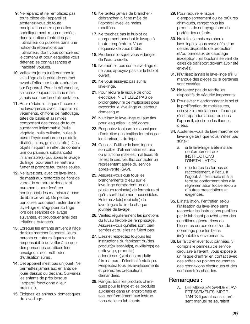 Remarques | Bosch WFMC2201UC User Manual | Page 29 / 80