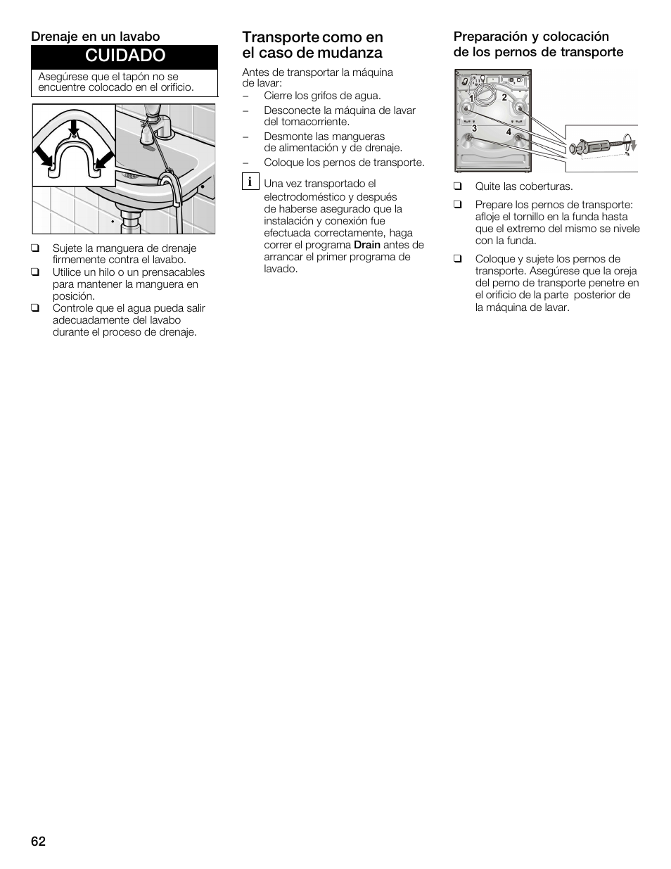 Cuidado, Transporte como en elăcaso de mudanza | Bosch WFMC2201UC User Manual | Page 62 / 80