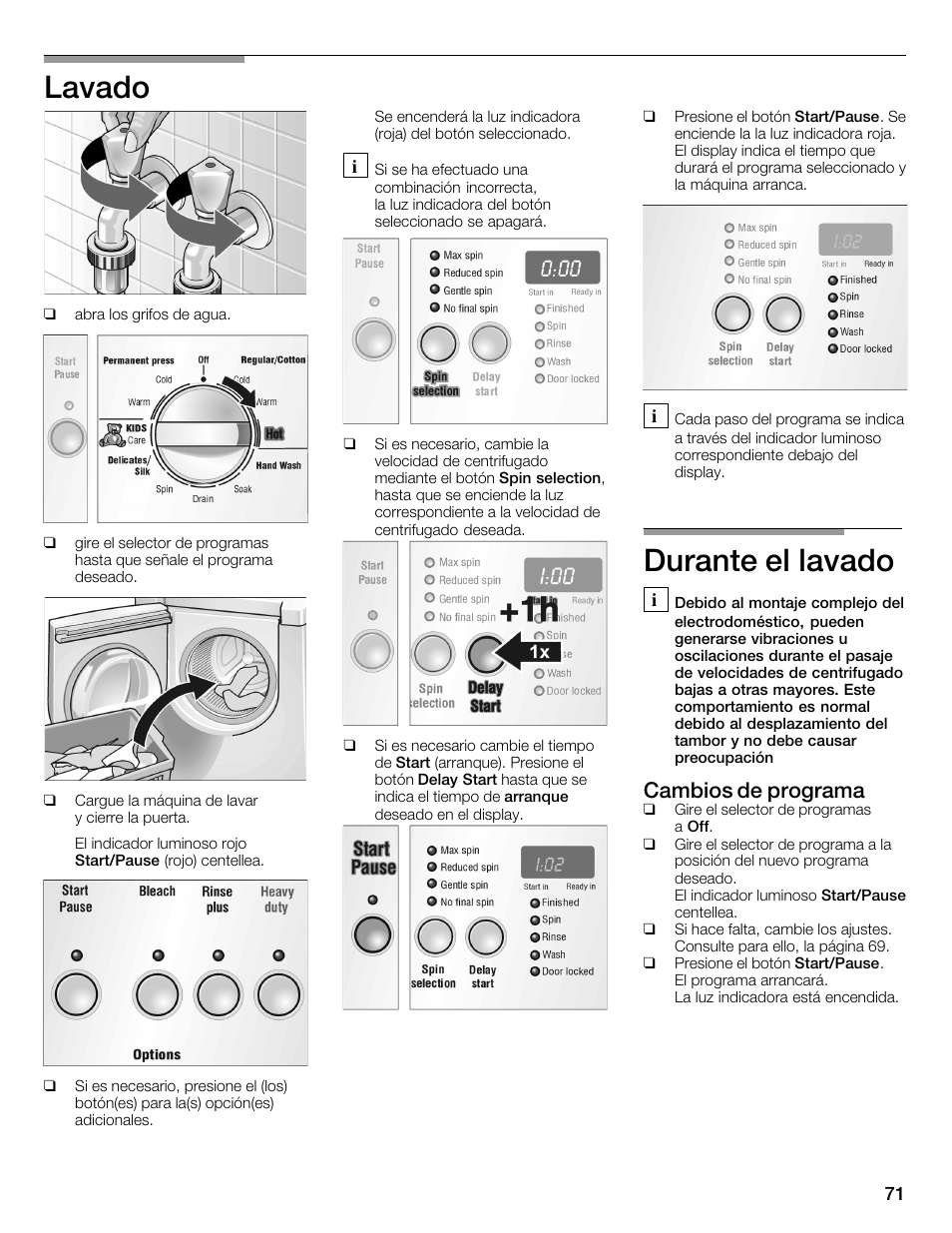 Lavado, Durante elălavado, Cambios de programa | Bosch WFMC2201UC User Manual | Page 71 / 80