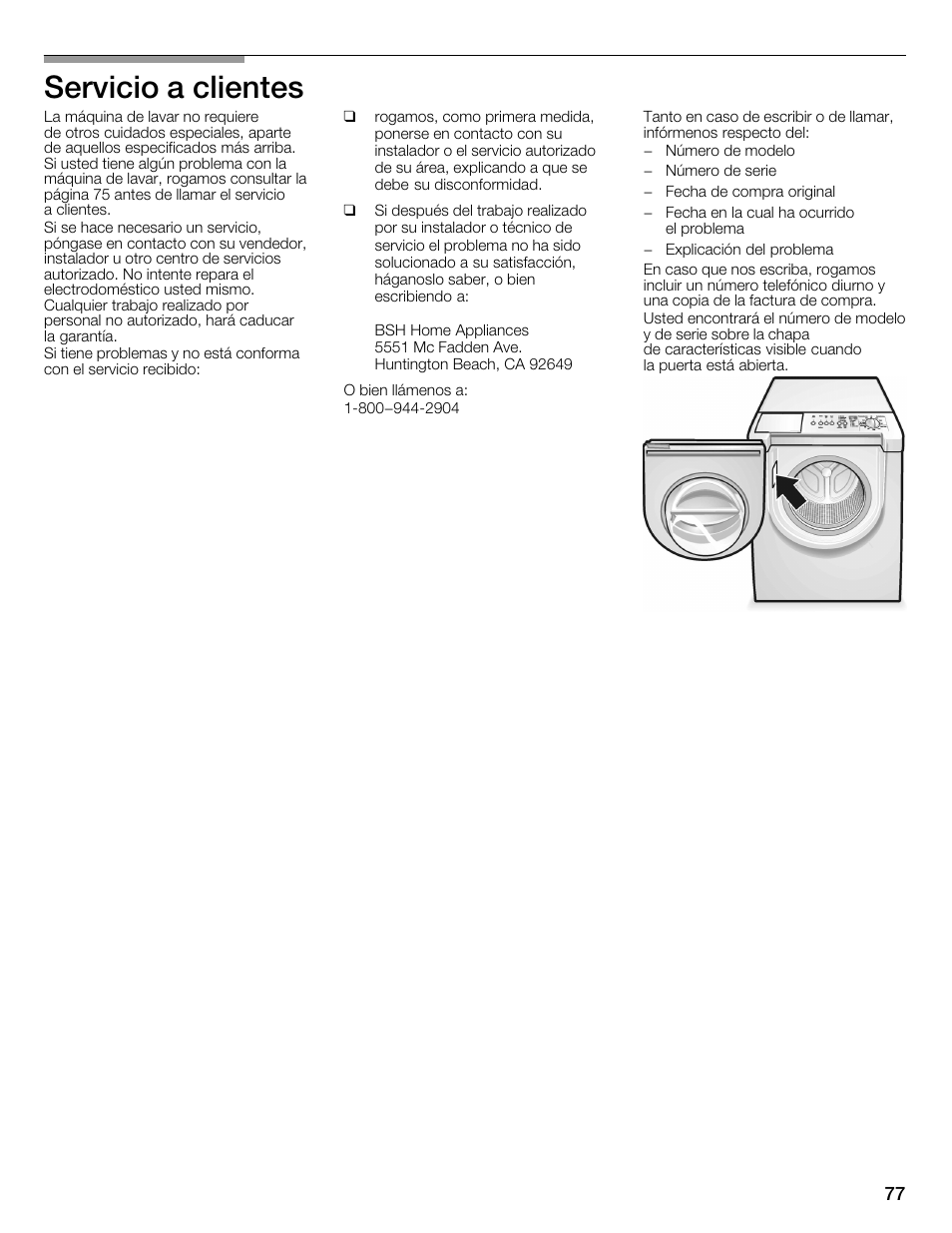 Servicio a clientes | Bosch WFMC2201UC User Manual | Page 77 / 80