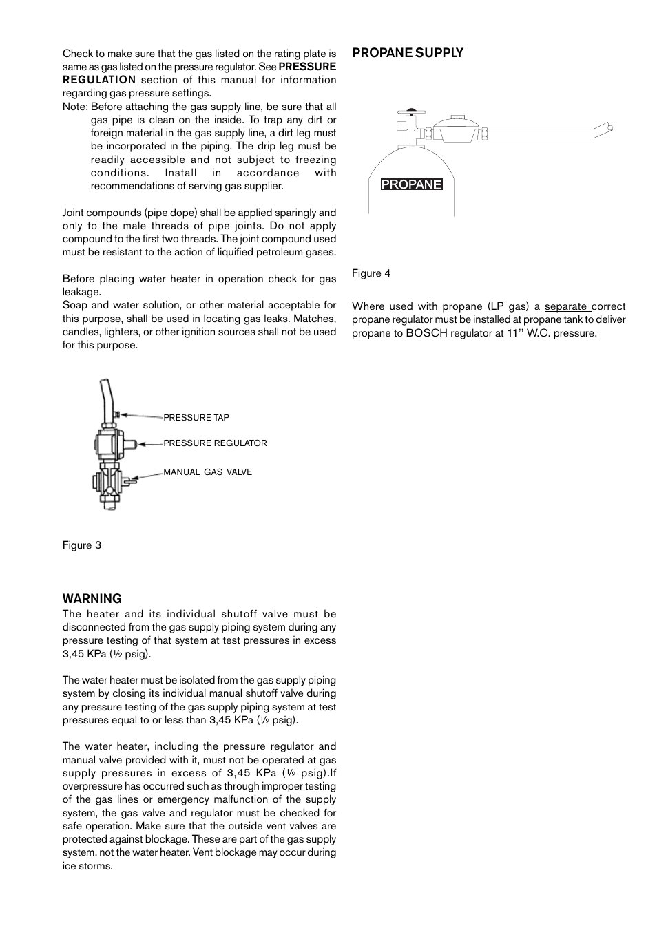Propane supply, Warning | Bosch W 125...T1 User Manual | Page 5 / 12